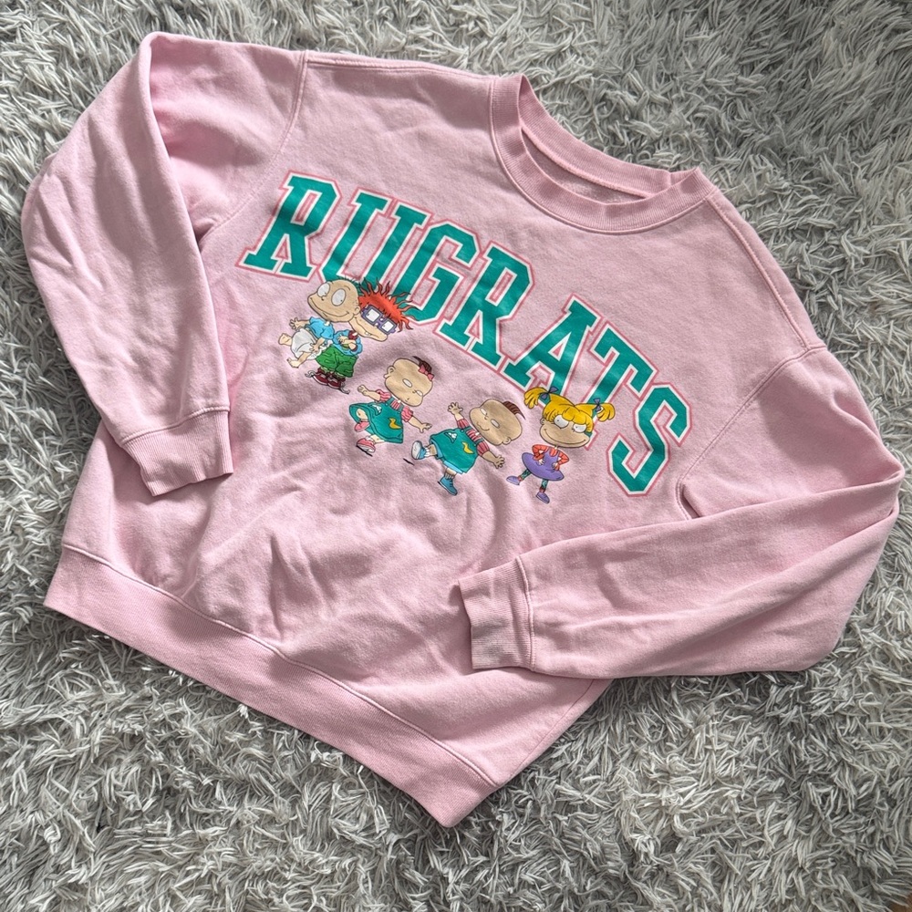 Nickelodeon Rugrats Pink Crewneck Sweatshirt with Teal Graphic